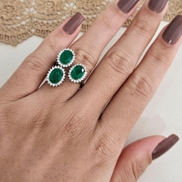 ANEL PT 3 PEDRAS VERDE