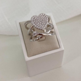 ANEL PT CORAÇÃO CRAV/PEDRA CRISTAL