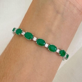 PULS PT PEDRA OVAL VERDE/CRISTAL 6MM