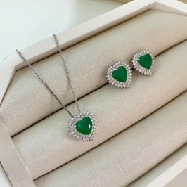 CONJ PT CORAÇÃO VERDE CRAVEJADA 45CM 7MM