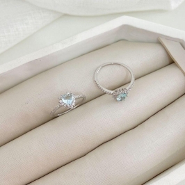 ANEL PT CORAÇÃO AZUL CLARO CRAVEJADO 5*5MM