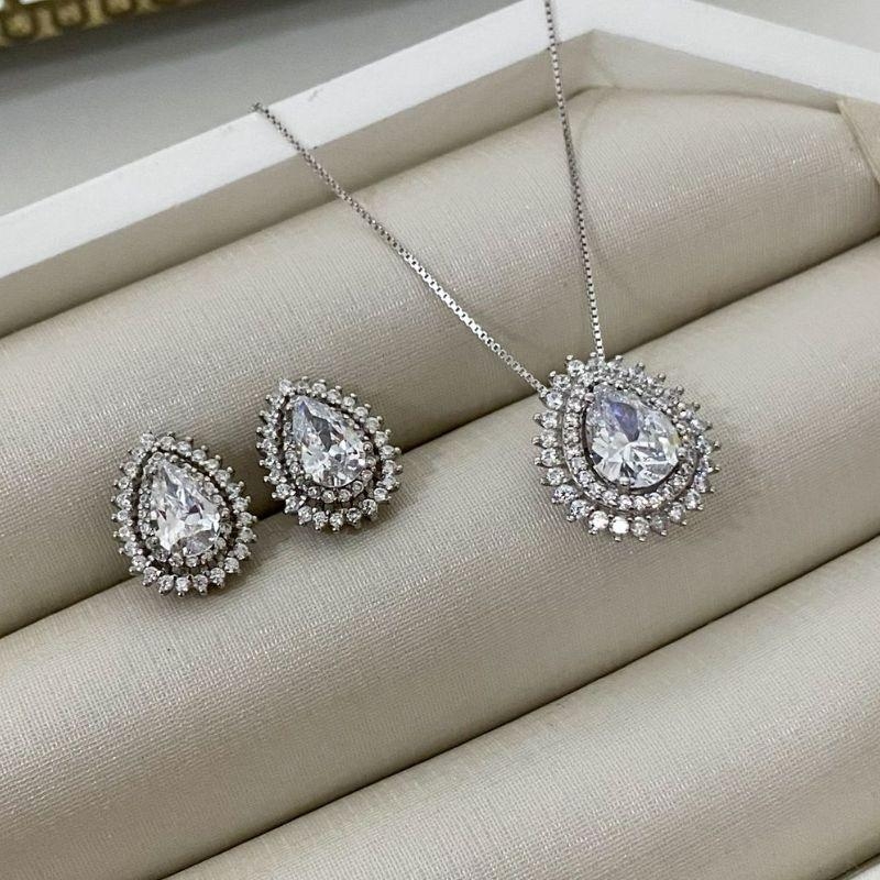 CONJ PT GOTA CRISTAL CRAV 7\8MM