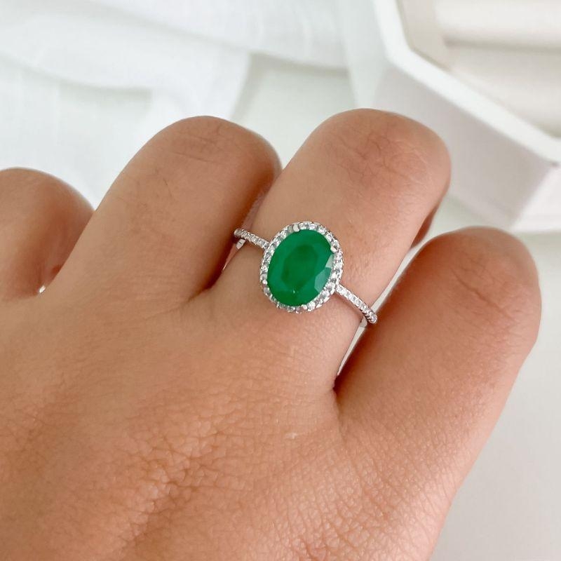 ANEL PT PEDRA VERDE 7MM CRAVEJADO