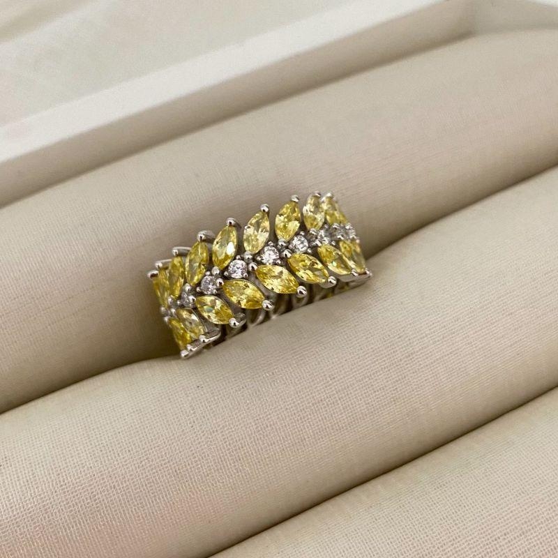 ANEL PT PEDRAS CRISTAL/AMARELO