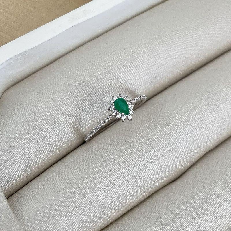 ANEL PT GOTA VERDE CRAVEJADA 4MM