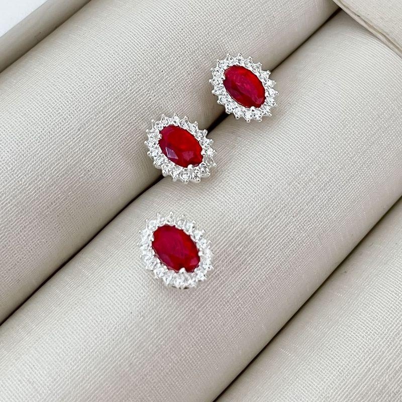 CONJ PT OVAL VAZADO CRAV VERMELHO