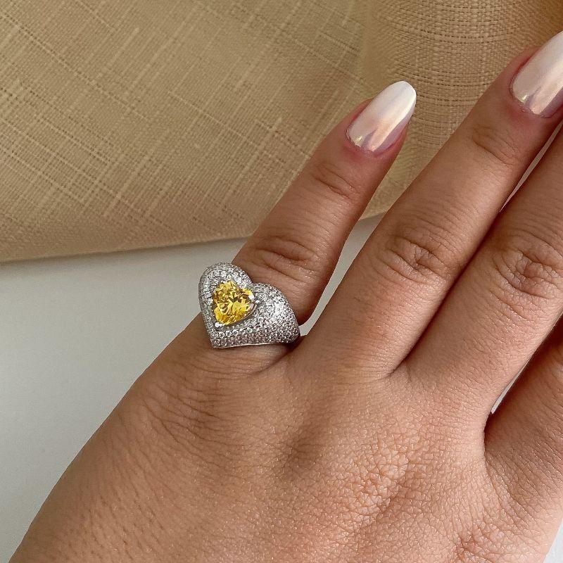 ANEL PT CORAÇÃO CRAV/ PEDRA AMARELA