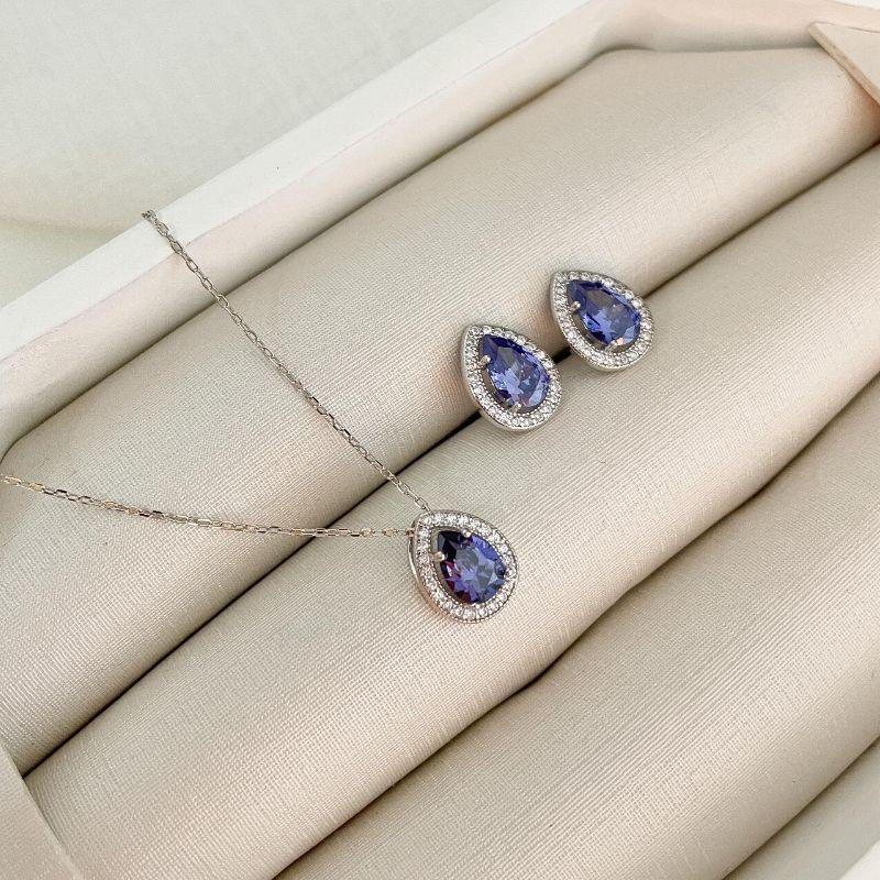 CONJ PT GOTA ROXA CRAVEJADA 5MM