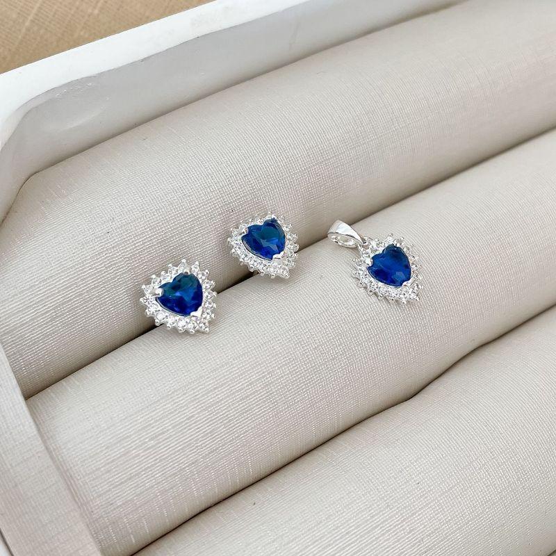 CONJ PT CORAÇÃO AZUL CRAVEJADO