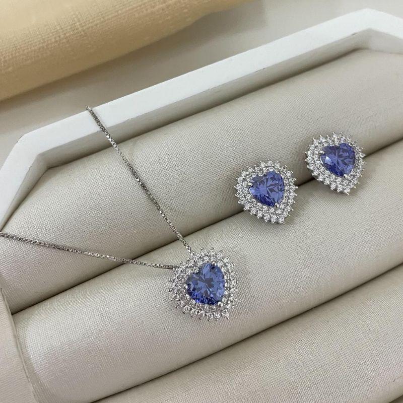 CONJ PT CORAÇÃO ROXO CRAVEJADA 45CM 7MM