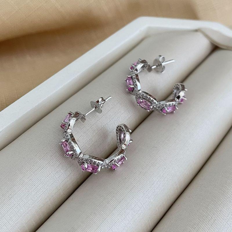 ARGOLA PT PEDRA ROSA CRAVEJADA